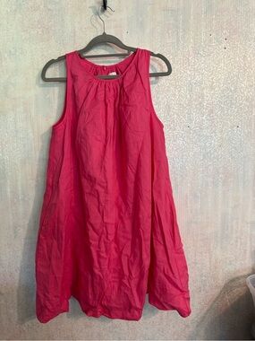 Every 100% Ramie, Hot Pink Balloon Hem, Button Closure Sleeveless Mini Dress,